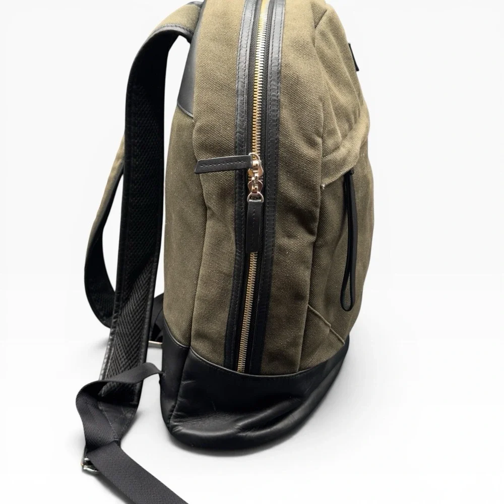 WANT Les Essentiels Kastrup Backpack Olive Green Organic Canvas Leather Trim